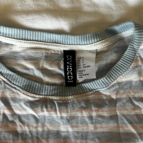 H&M Striped Pastel Scoop Neck Short Sleeve Shirt - Picture 1 of 3